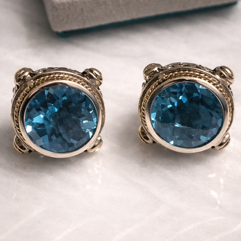 Effy blue topaz 925 Sterling silver 18K stud earrings New Gift